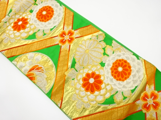 アンティーク　天井柄に花丸文様織り出し袋帯（着用可）